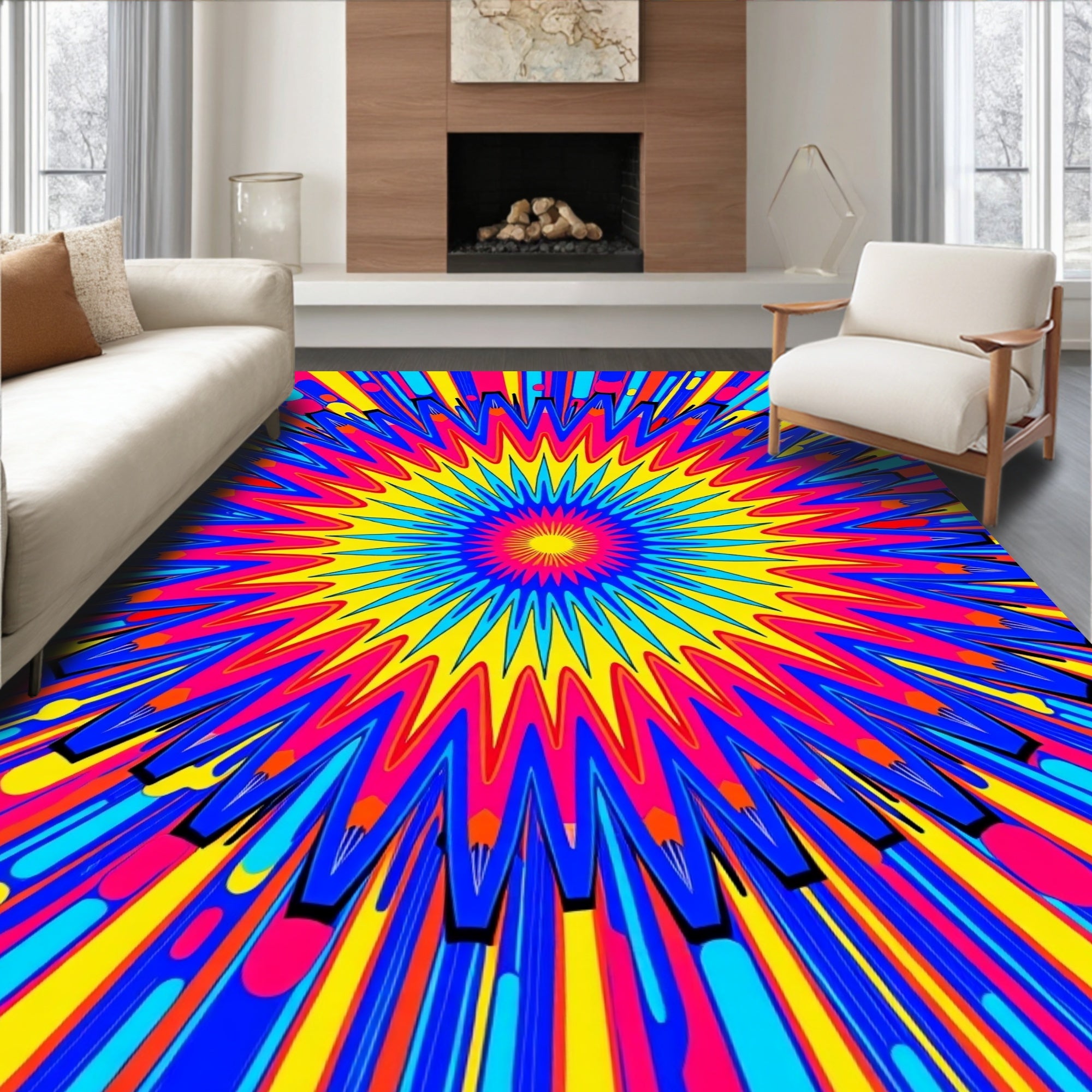 Vibrant Starburst Geometric Abstract Design Rug