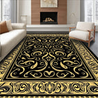 Ornate Abstract Golden Swirl Pattern Rug