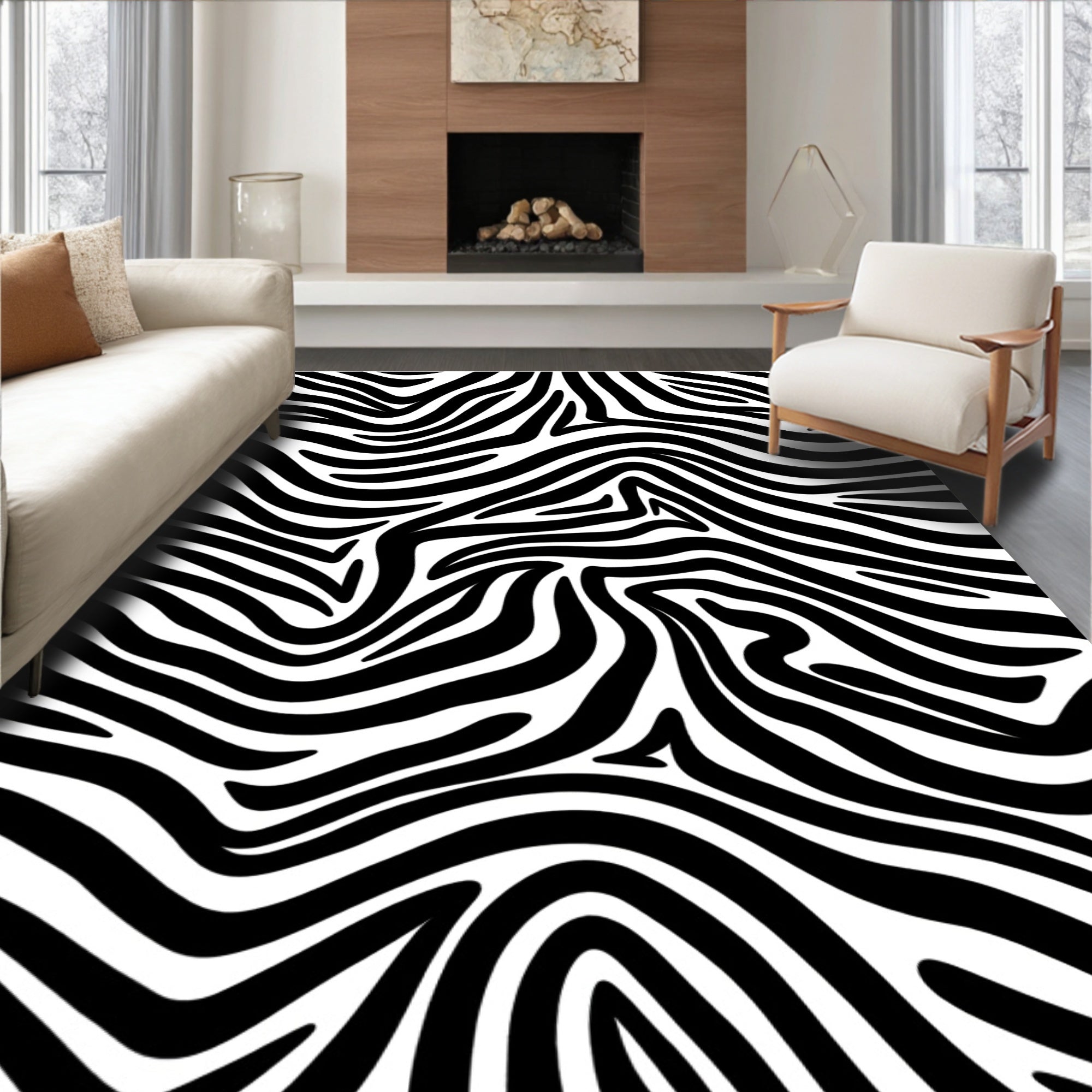 Bold Black and White Zebra Print Rug