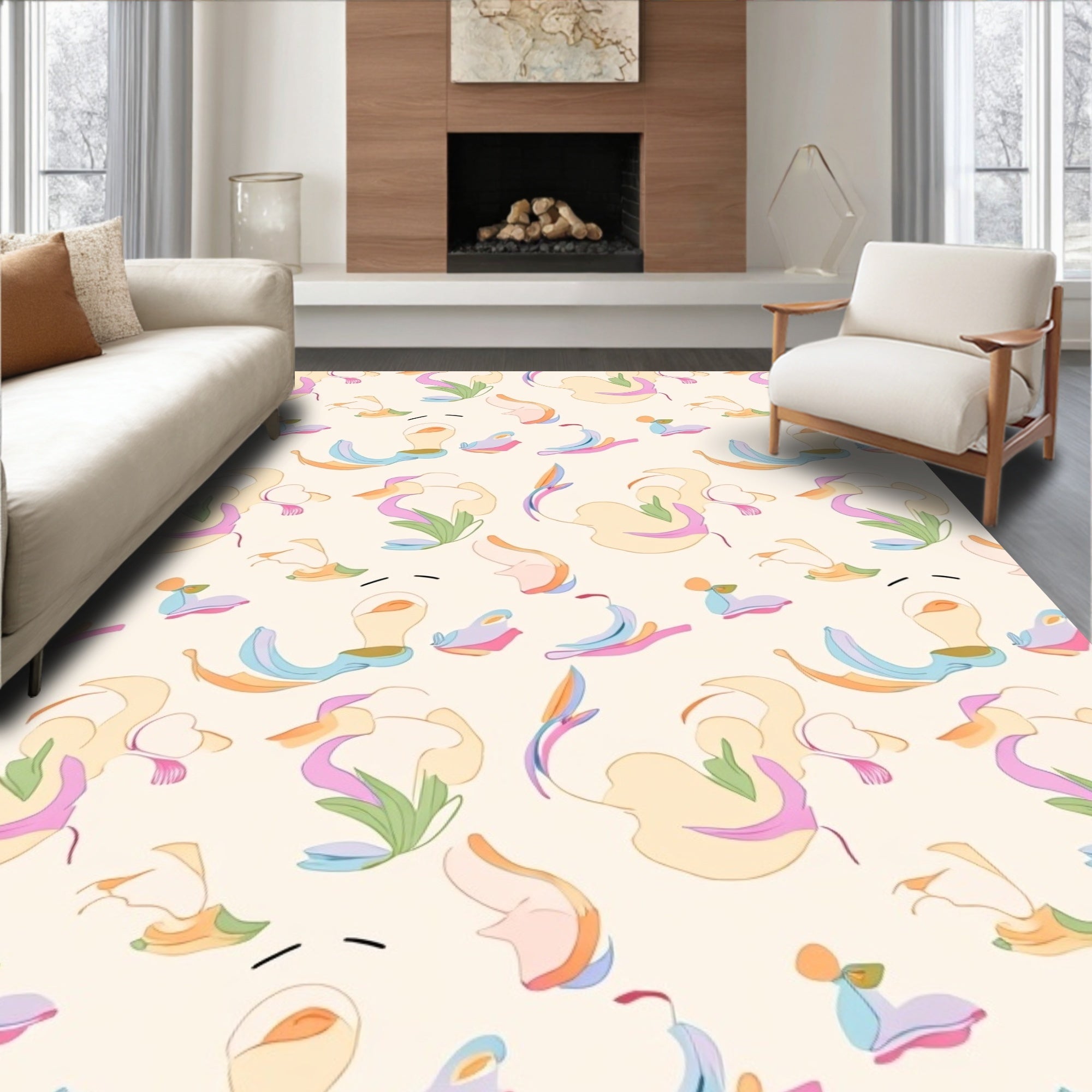 Soft Abstract Floral Pattern Rug