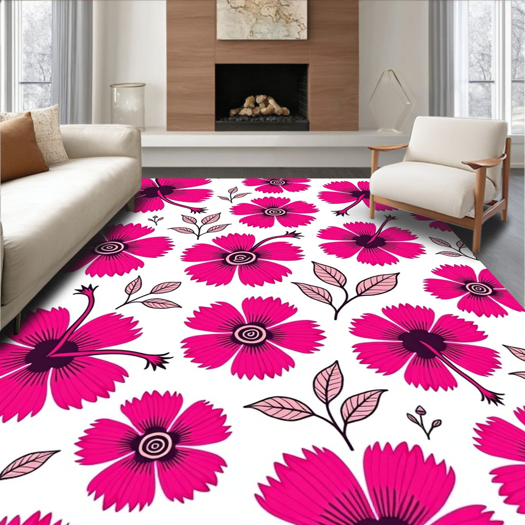 Vibrant Pink Flower Motif Design Rug