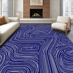 Abstract Navy White Flowing Lines Rug