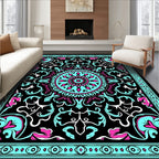 Bold Teal Pink Mandala Floral Pattern Rug