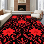 Bold Red Floral Damask Pattern Rug