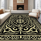 Elegant Black Beige Floral Pattern Rug