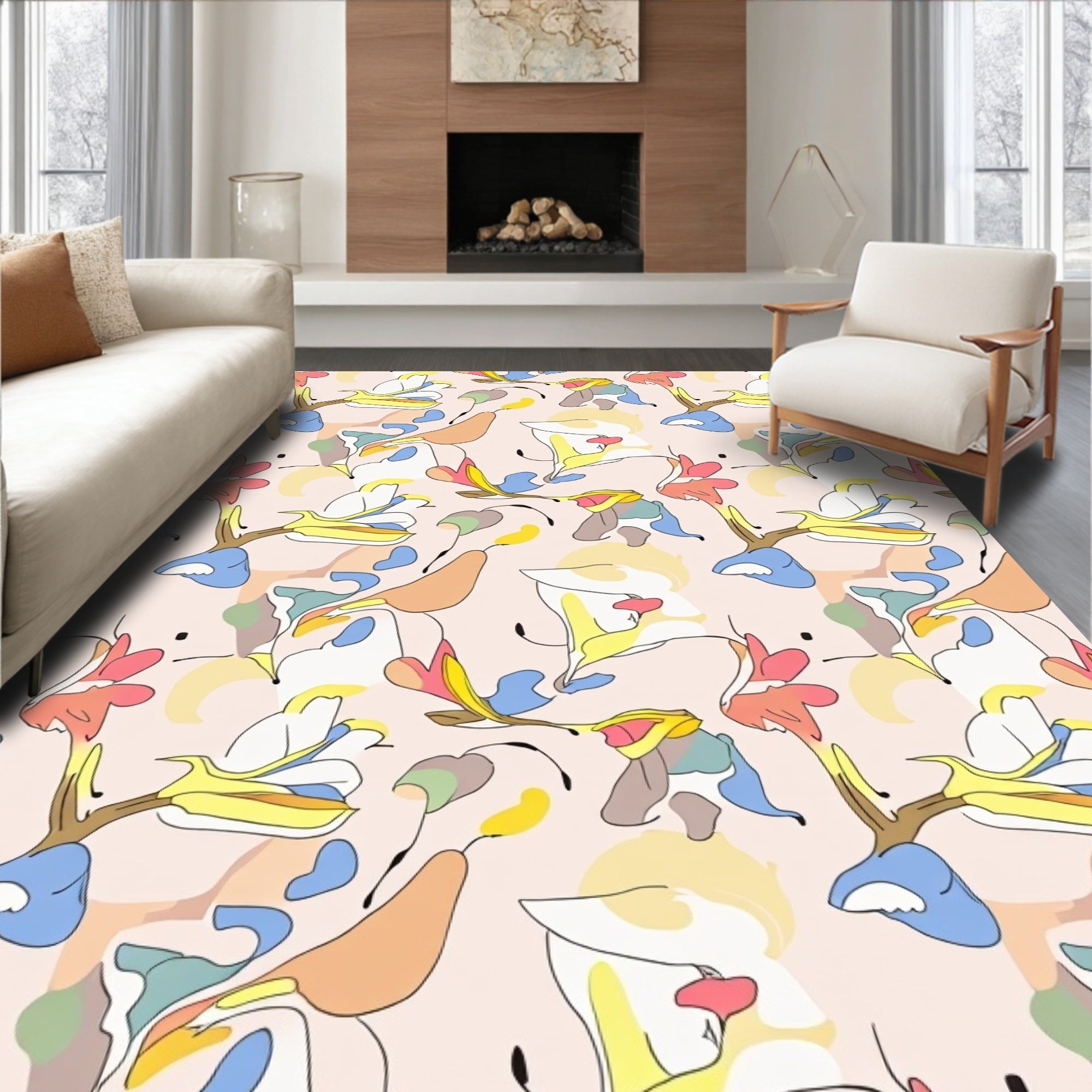Abstract Floral Swirls Pattern Rug