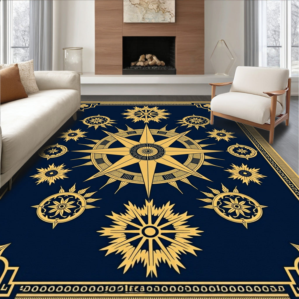 Vintage Nautical Starburst Compass Design Rug