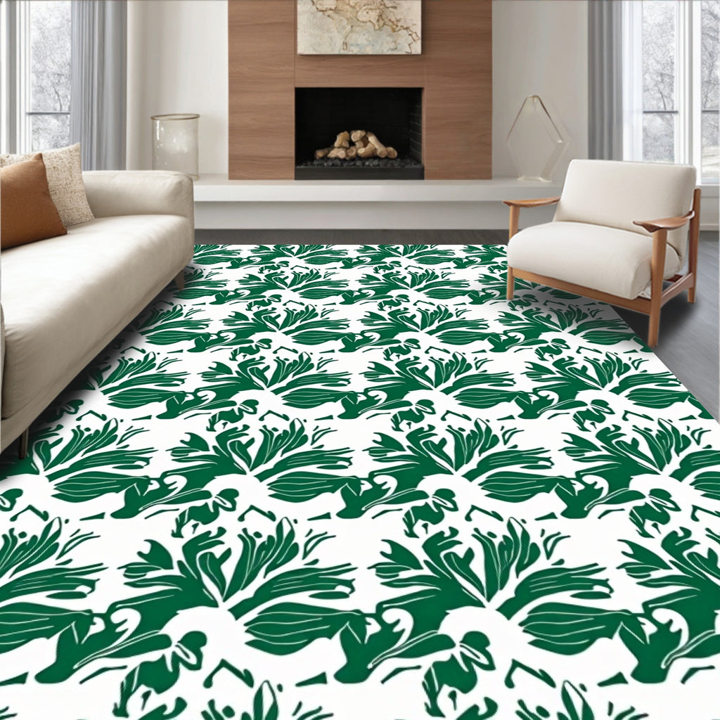 Green Leafy Abstract Pattern Rug