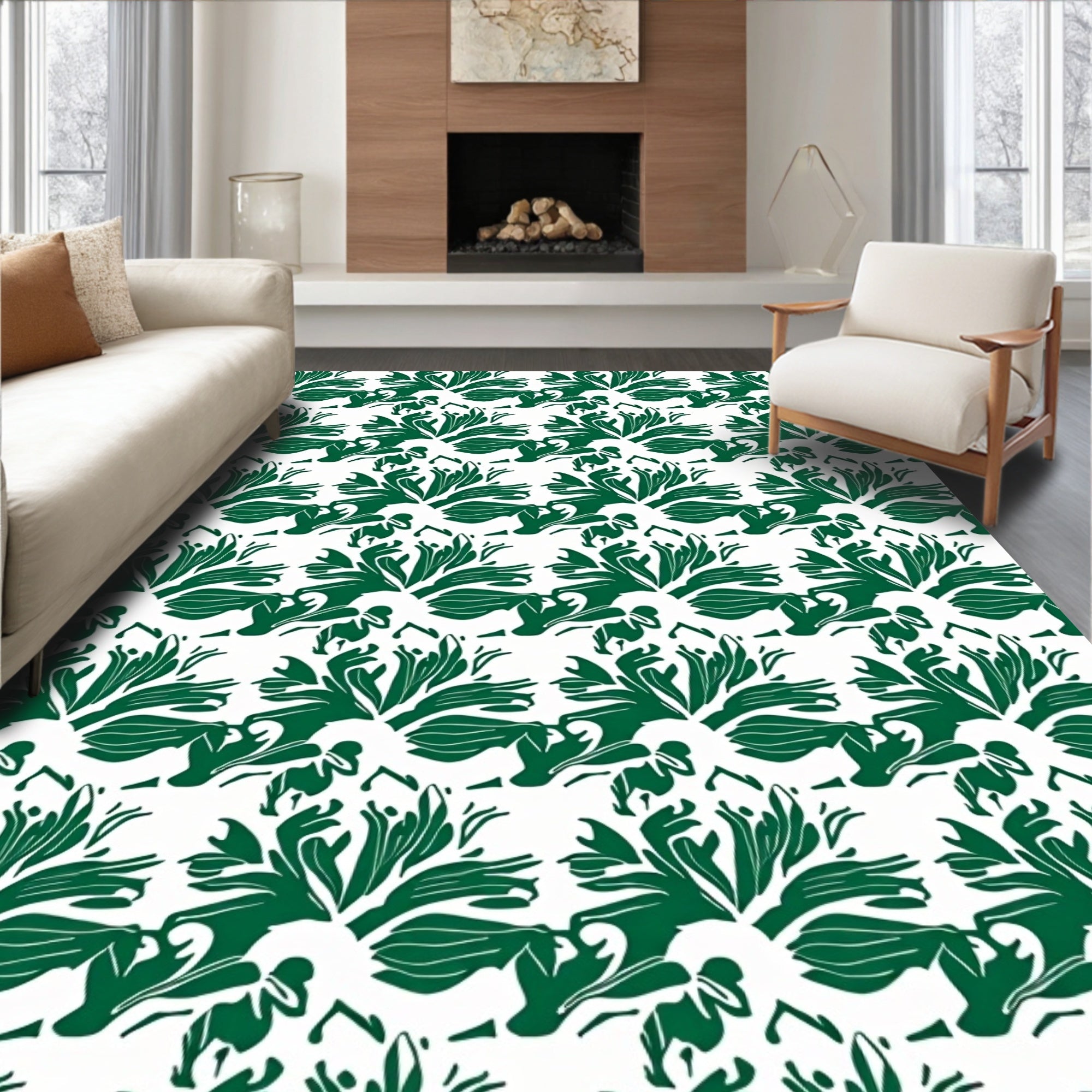 Green Leafy Abstract Pattern Rug