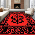 Vibrant Red Black Floral Scroll Rug