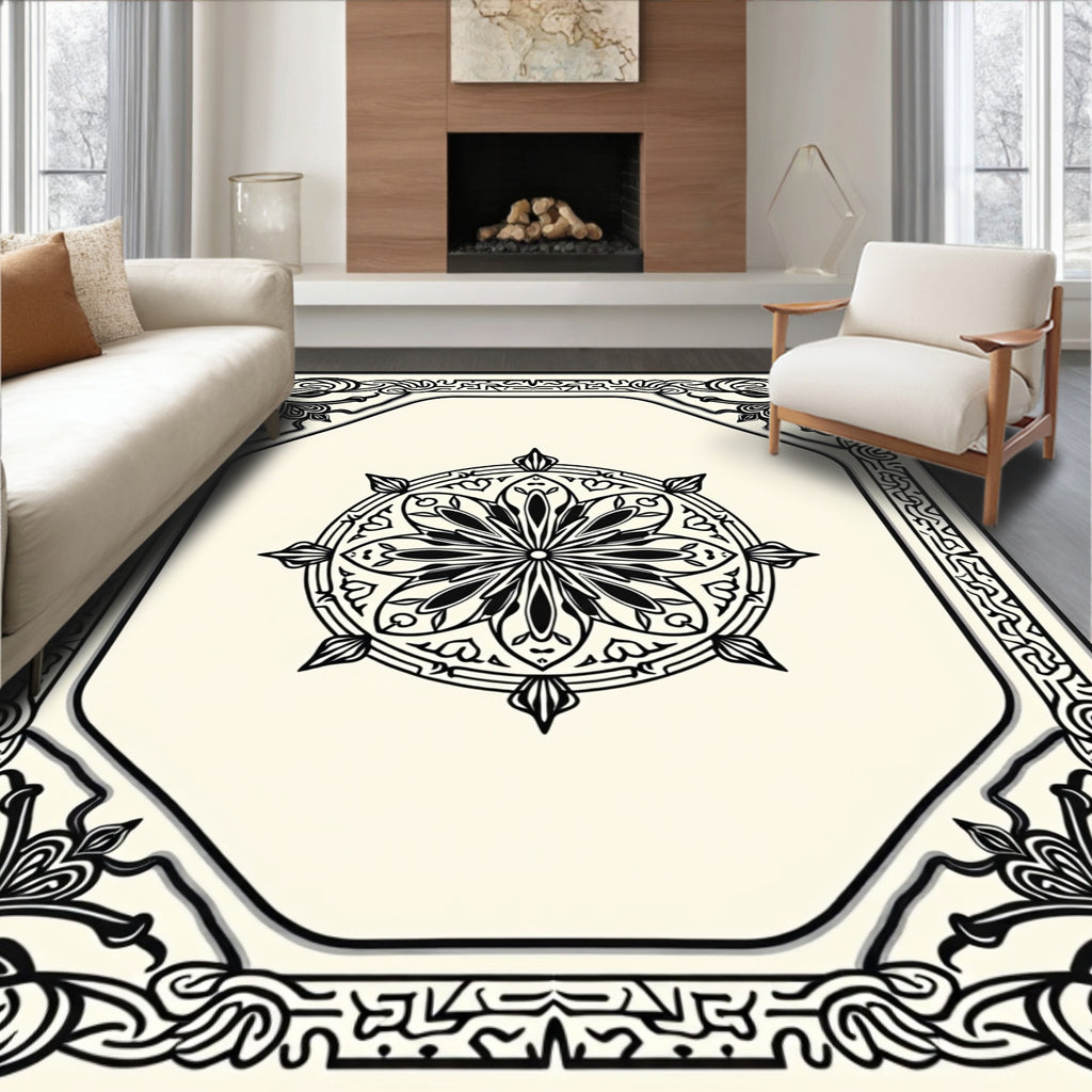 Classic Mandala Bordered Floral Design Rug