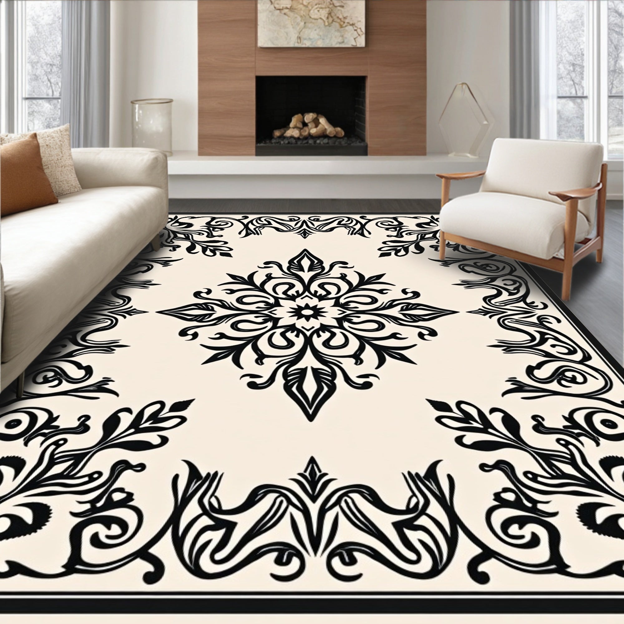 Classic Floral Scrollwork Square Design Rug