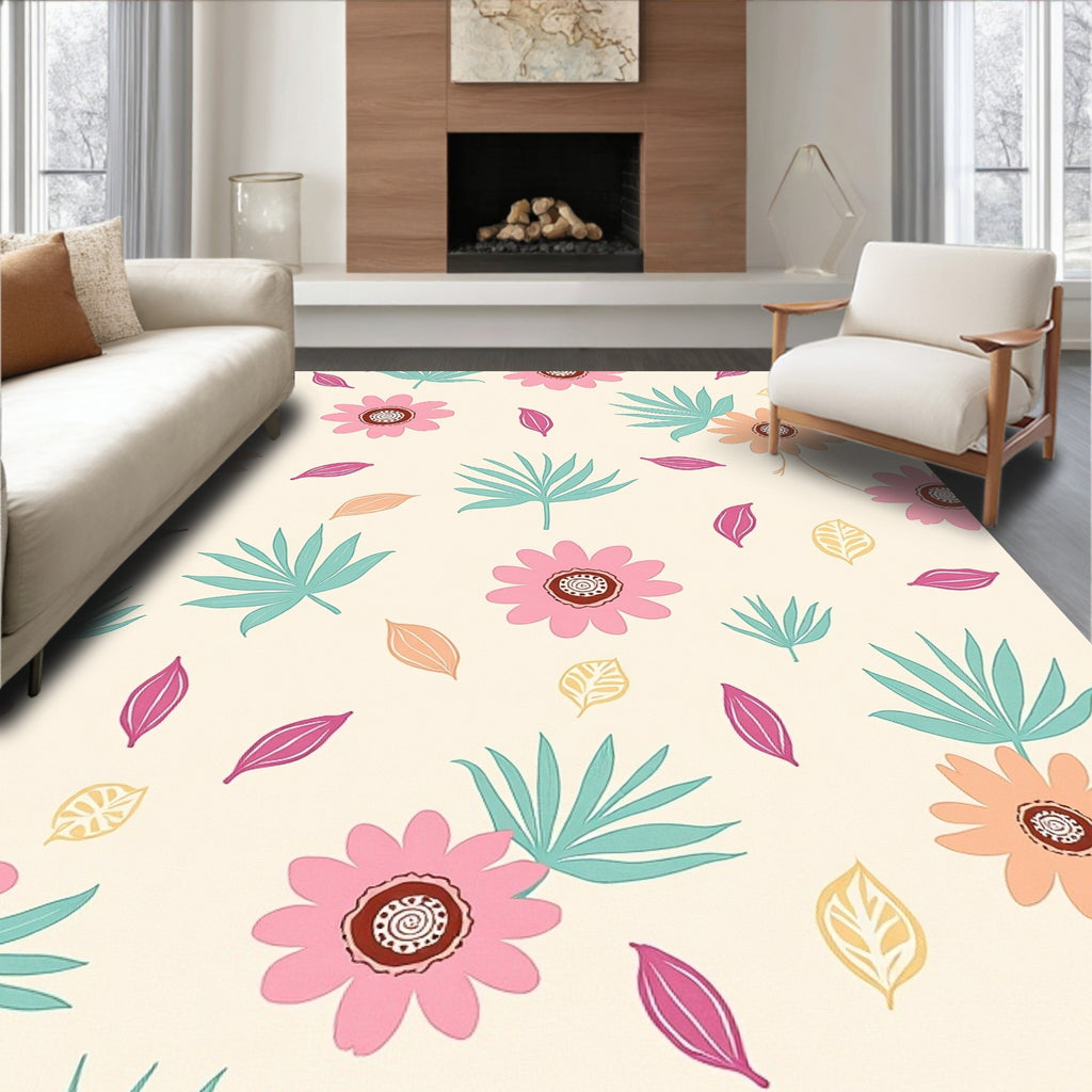 Whimsical Floral Palm Leaf Pattern Rug