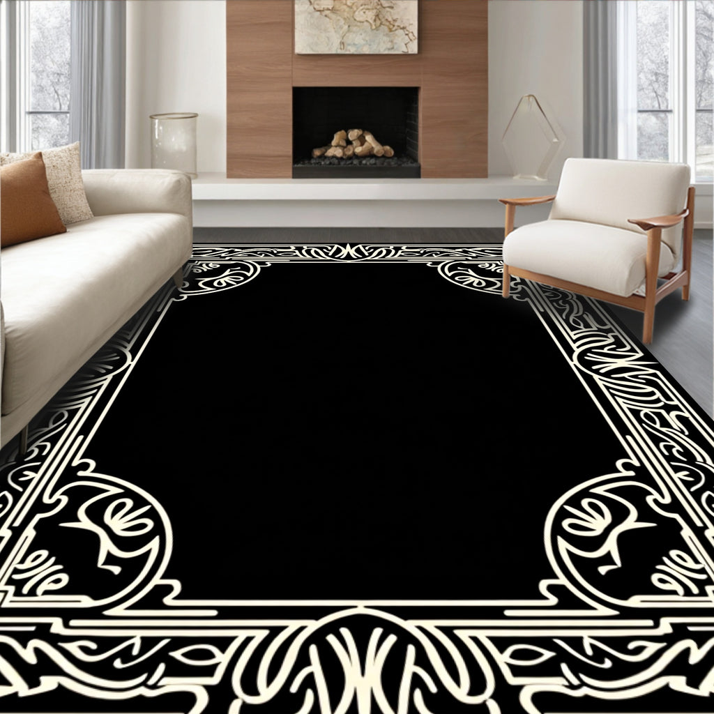 Ornate Ivory Art Nouveau Scroll Frame Rug