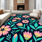 Whimsical Pink Yellow Floral Garden Design Rug