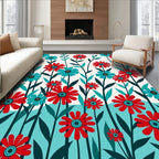 Bold Floral Pattern with Red Teal Blooms Rug