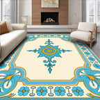 Azure Floral Patterned Medallion Rug