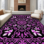 Vibrant Pink Floral Butterfly Border Rug