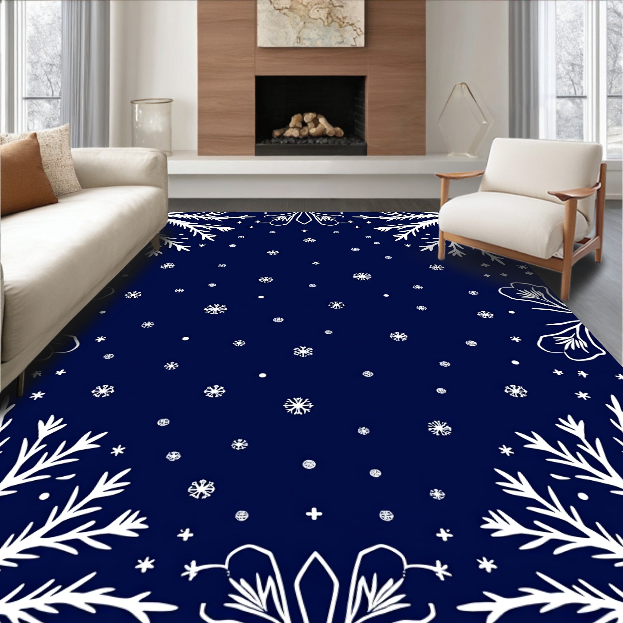 White Snowflake Floral Pattern Rug