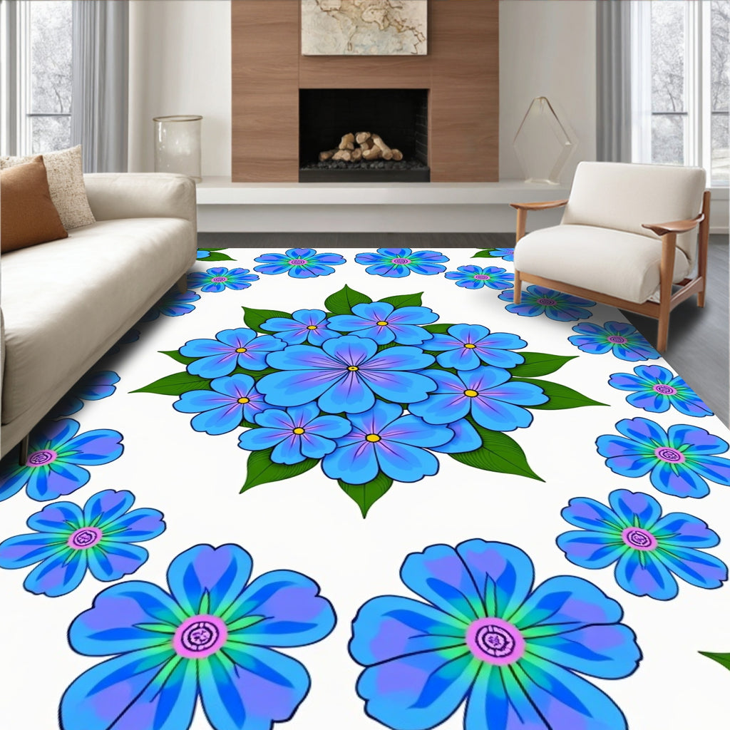 Blue Floral Bunch Scattered Rug