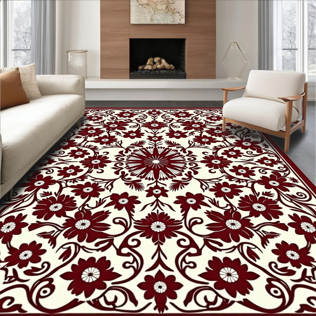Intricate Floral Vine Mandala Design Rug