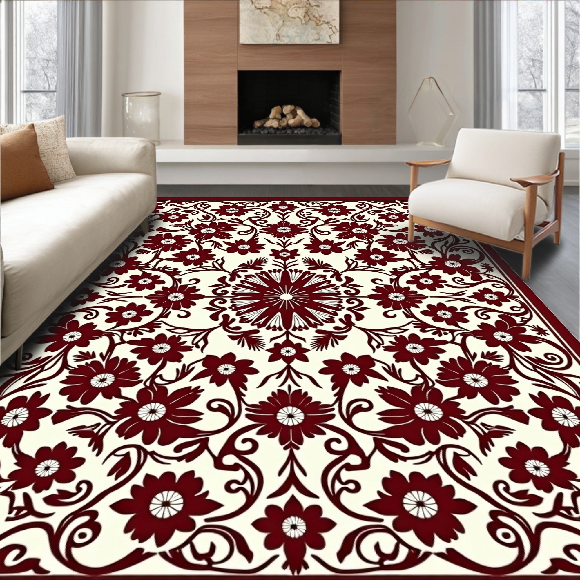Intricate Floral Vine Mandala Design Rug