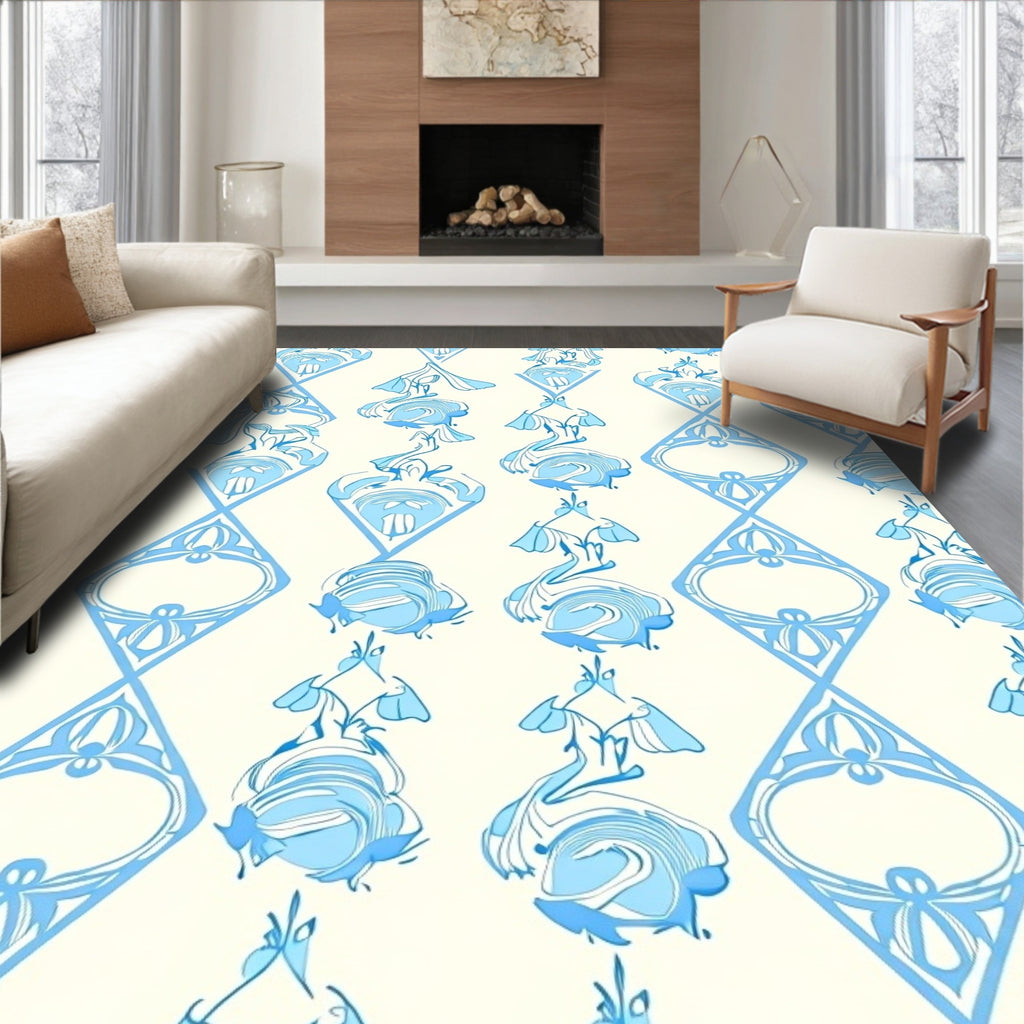 Art Nouveau Style Floral Diamonds Rug