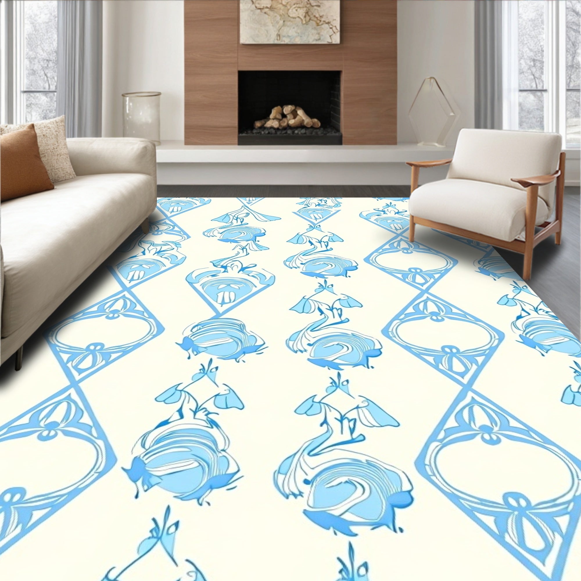 Art Nouveau Style Floral Diamonds Rug