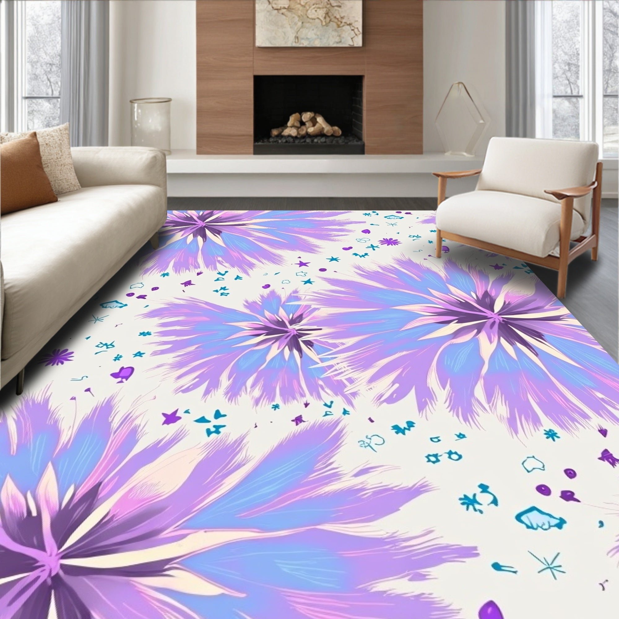 Whimsical Floral Explosion Pattern Rug