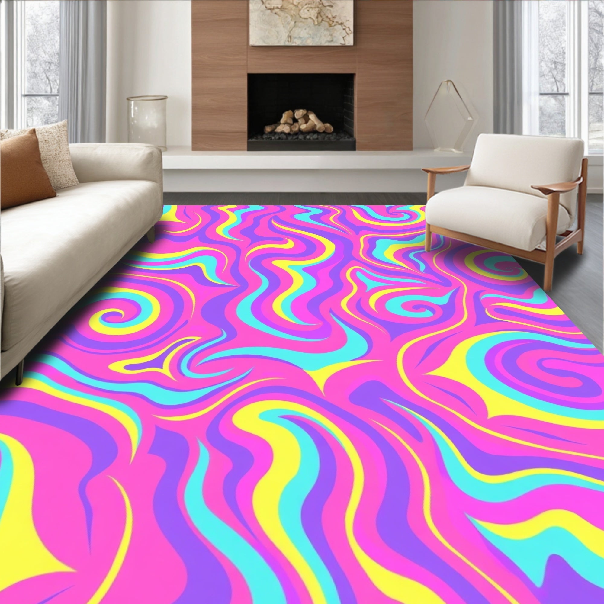 Vibrant Swirls Psychedelic Pattern Rug
