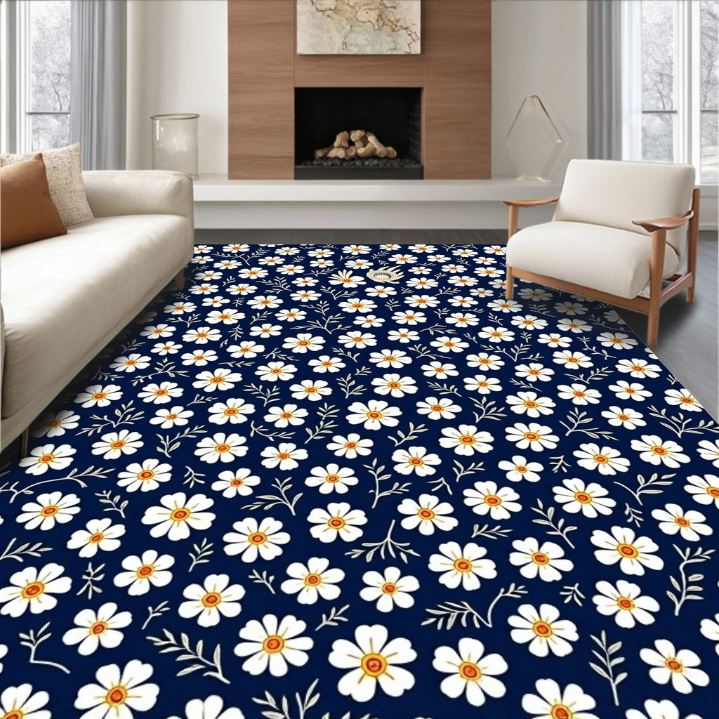 Field Daisy Pattern Navy Rug