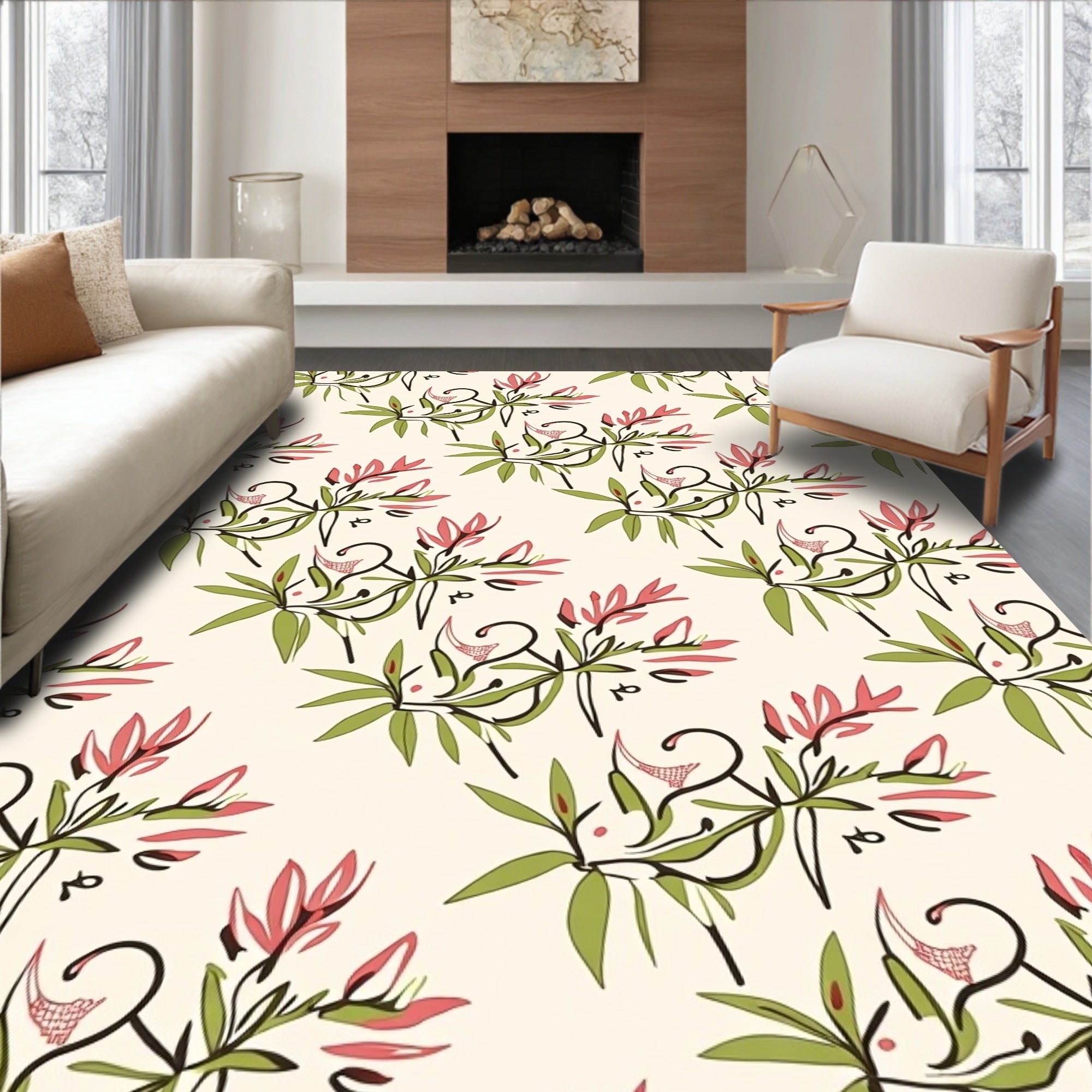 Whimsical Floral Leaf Swirl Design Rug