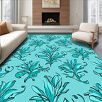 Aqua Floral Line Art Pattern Rug
