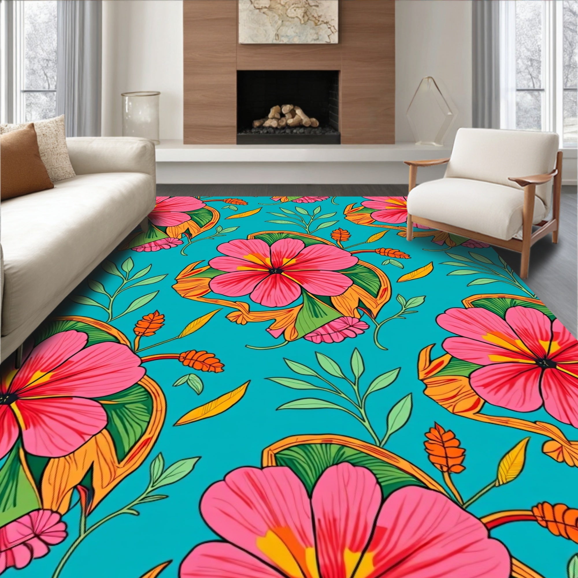 Vivid Floral Tropics Art Rug