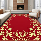 Crimson Floral Scroll Border Design Rug