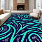 Abstract Flowing Teal Navy Pattern Rug