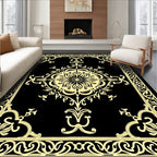 Black Gold Floral Scrollwork Medallion Rug