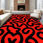 Bold Red Black Swirl Abstract Design Rug