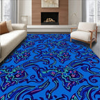 Vibrant Blue Whimsical Creature Pattern Rug