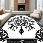 Intricate Floral Bordered Black Rug