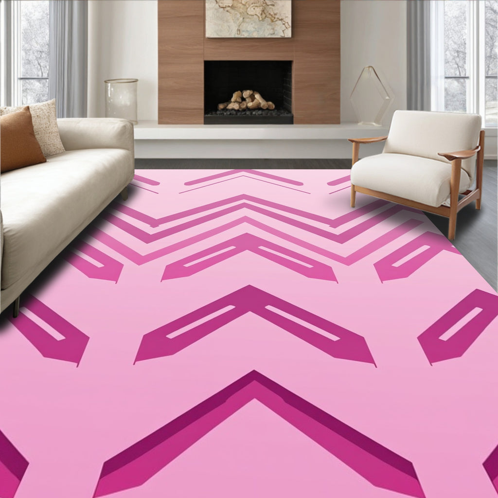 Chevron Pattern Pink Geometric Design Rug