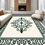Elegant Dark Green Scroll Pattern Rug