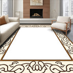 Elegant Cream Brown Scrollwork Border Rug