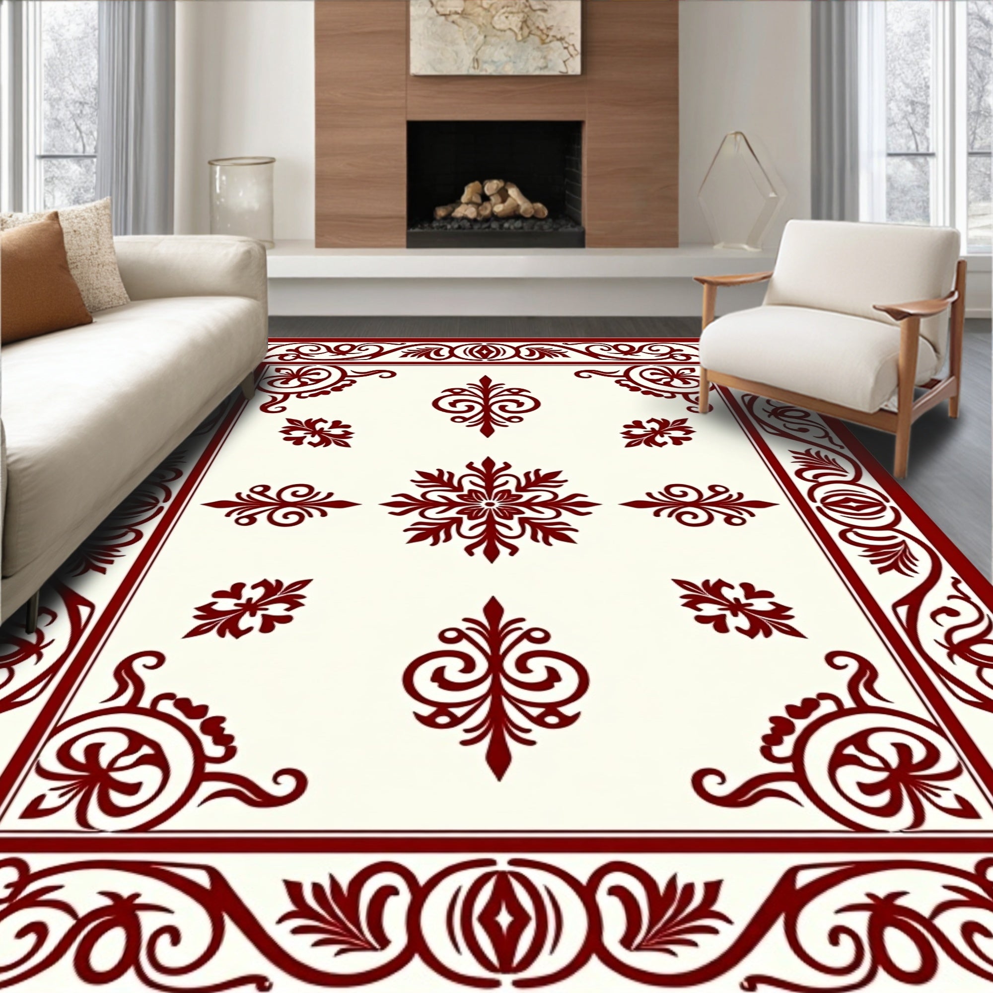 Classic Floral Scroll Work Design Rug