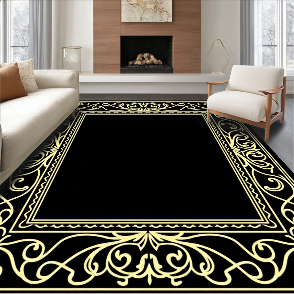Ornate Flourish Decorative Border Design Rug