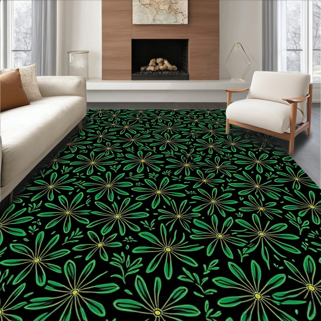 Green Floral Scatter Garden Rug