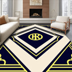 Art Deco Style Navy Cream Geometric Rug