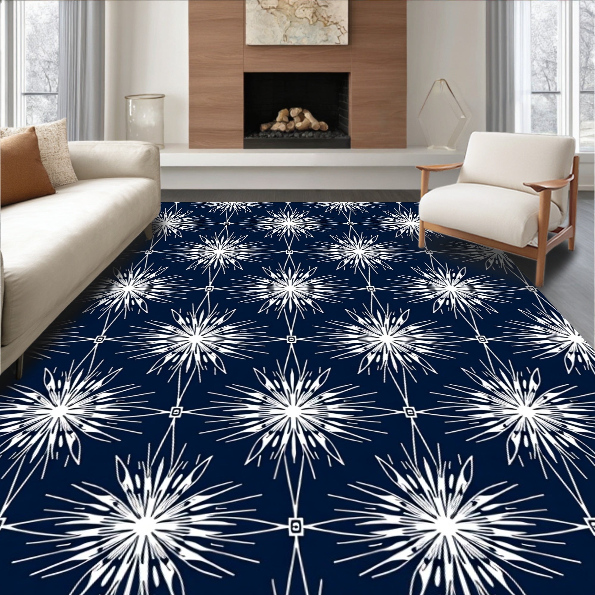 White Starburst Geometric Pattern Rug
