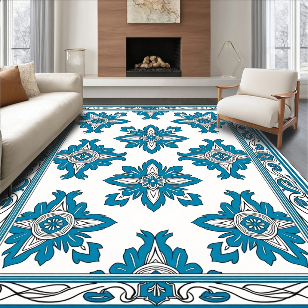 Blue Floral Medallion Vintage Pattern Rug