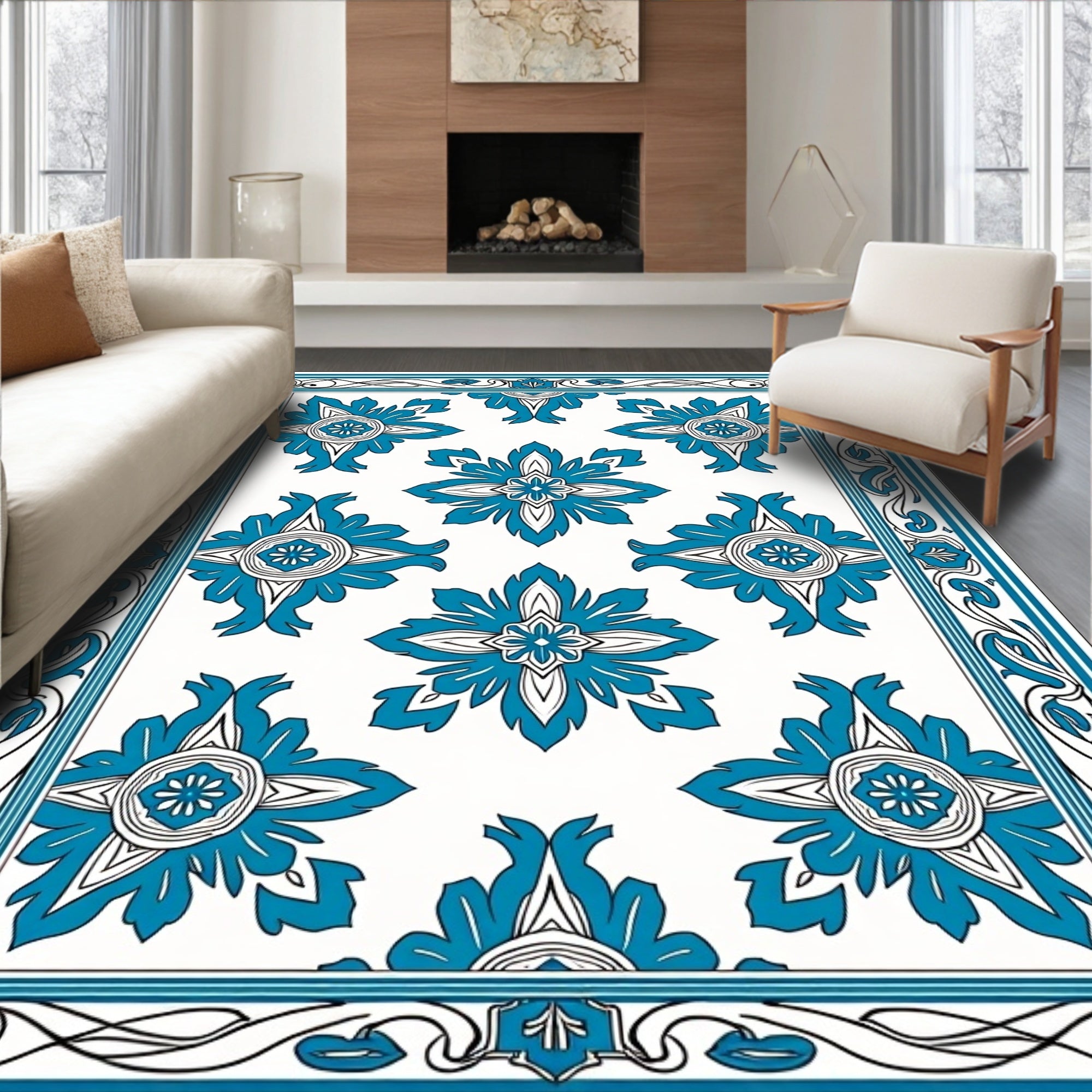 Blue Floral Medallion Vintage Pattern Rug